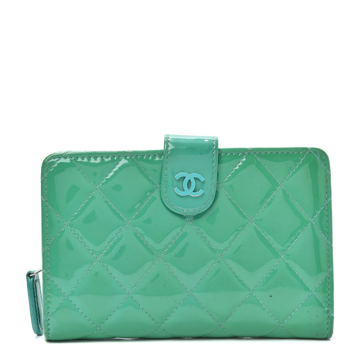 Patent Quilted Zip Pocket Wallet Turquoise