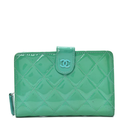 Chanel Patent Quilted Zip Pocket Wallet Turquoise 1 of 7