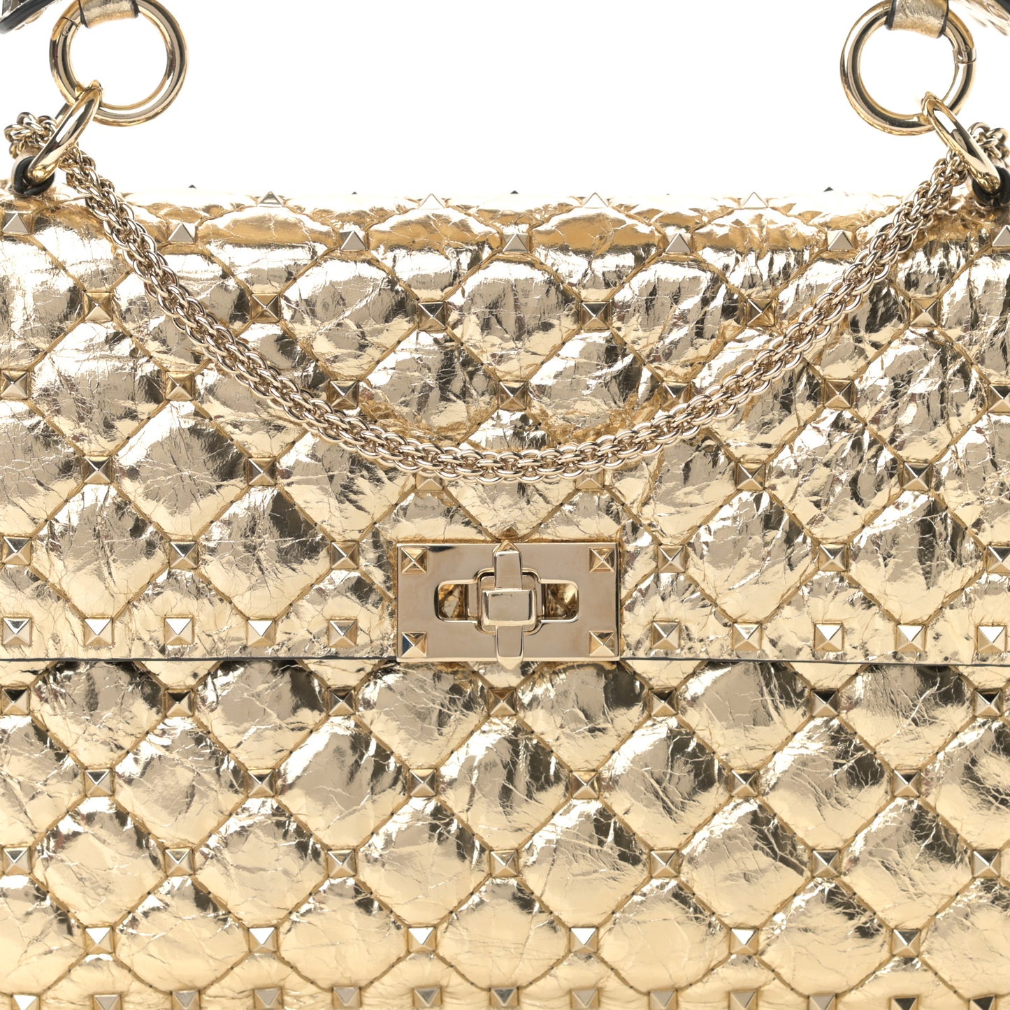 Metallic Wrinkled Lambskin Medium Rockstud Spike Shoulder Bag Mekong