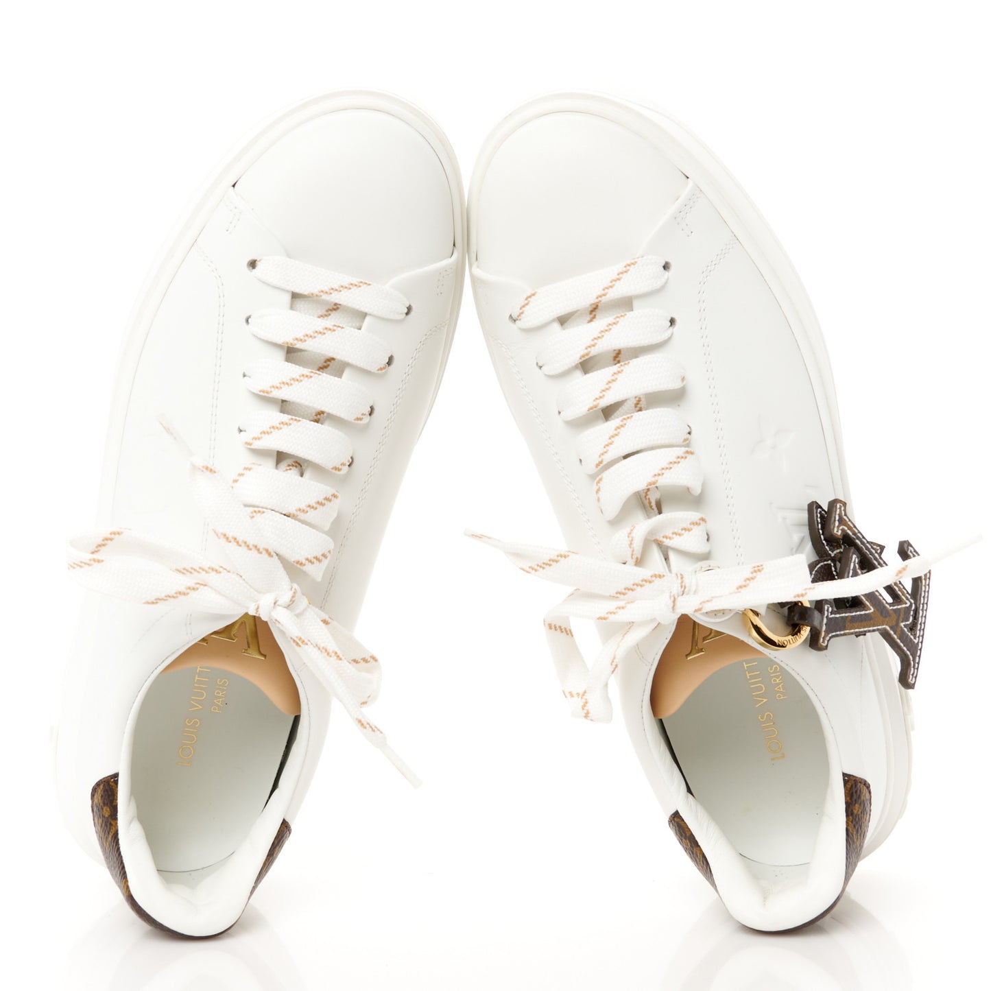 Calfskin Monogram Debossed Time Out Sneakers 38 White