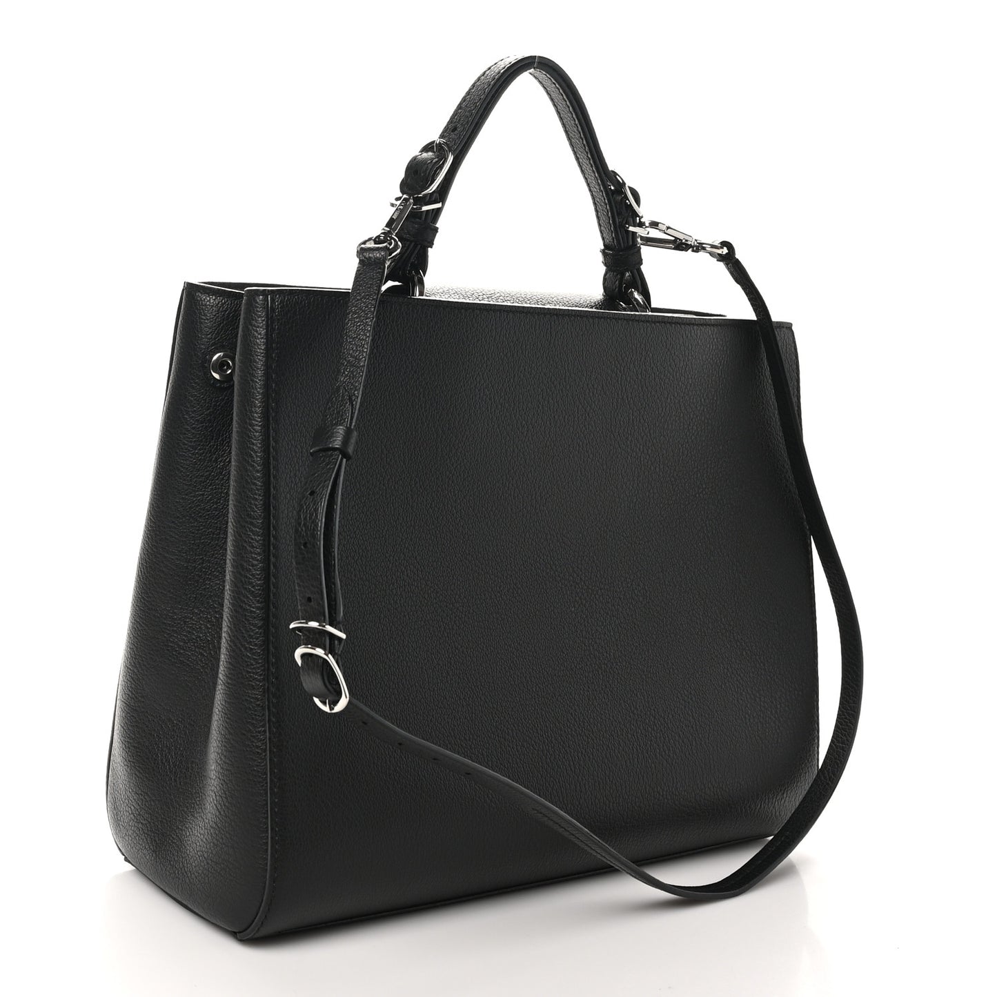 Grainy Calfskin Large Varenne Logo Top Handle Satchel Black