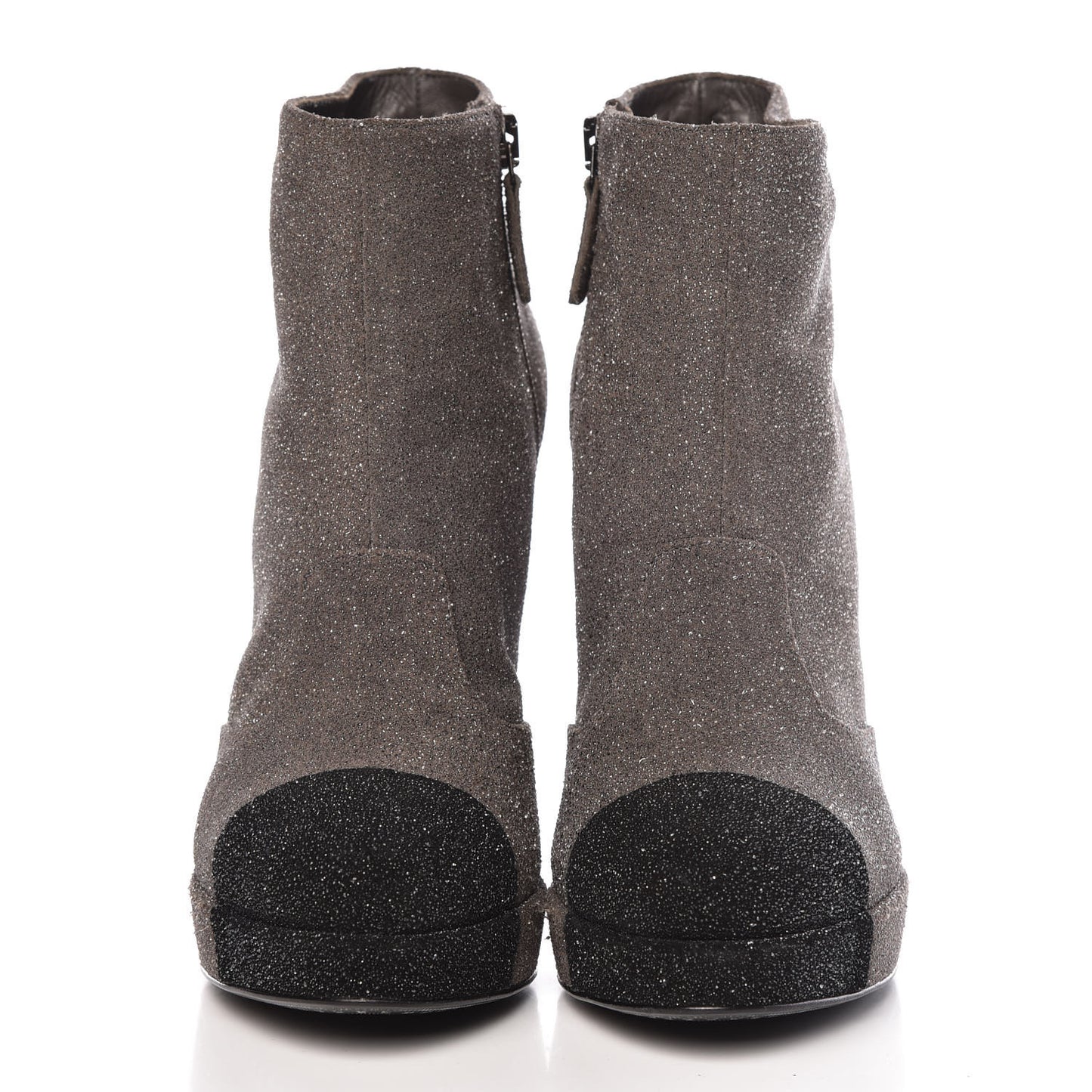 Glitter Suede Cap Toe Short Boots 36.5 Taupe Black