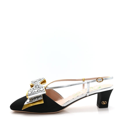 Valentino Garavani Metallic Embellished Bowow 45mm Slingback Pump 38 Black 1 of 10