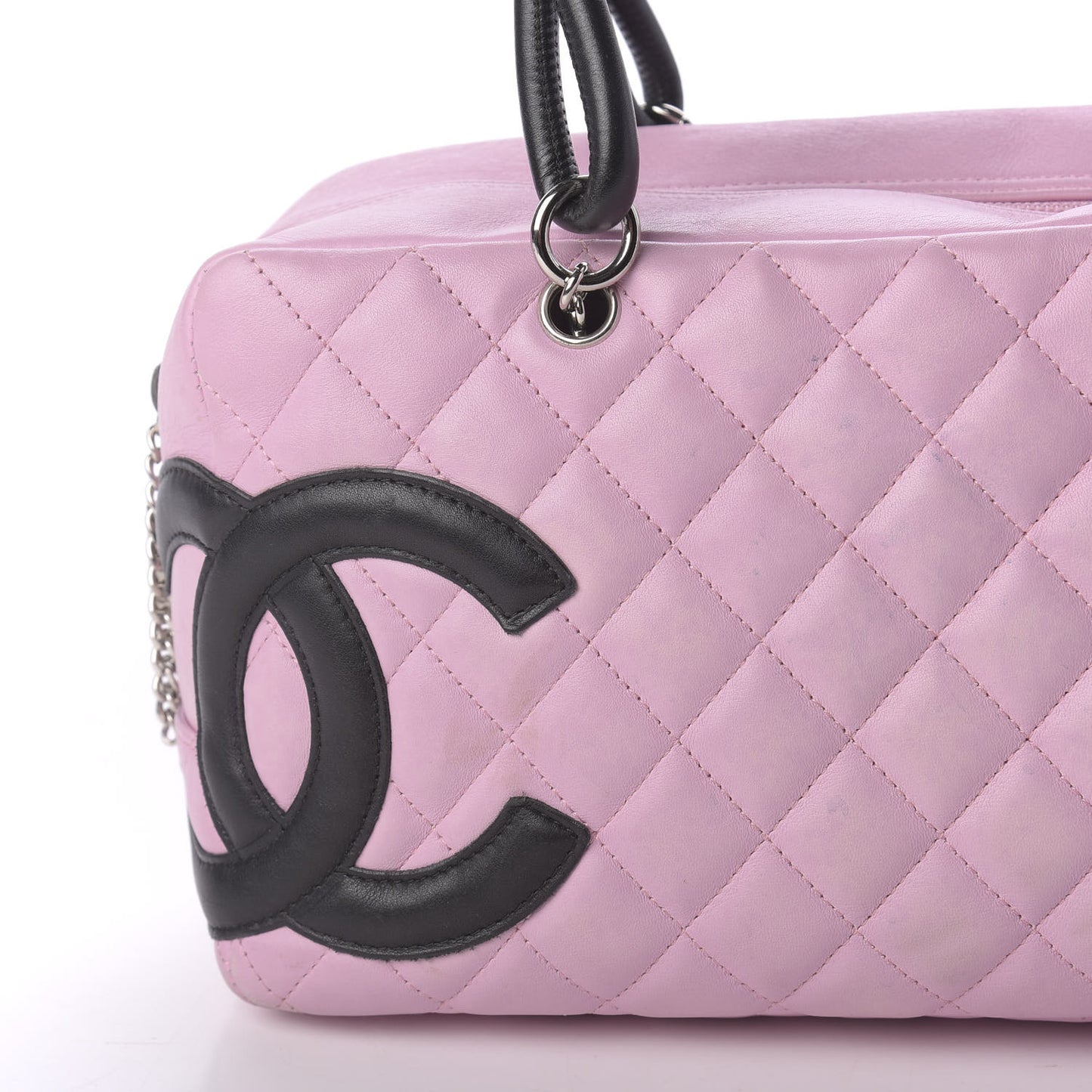 Calfskin Quilted Large Cambon Bowler Pink Black