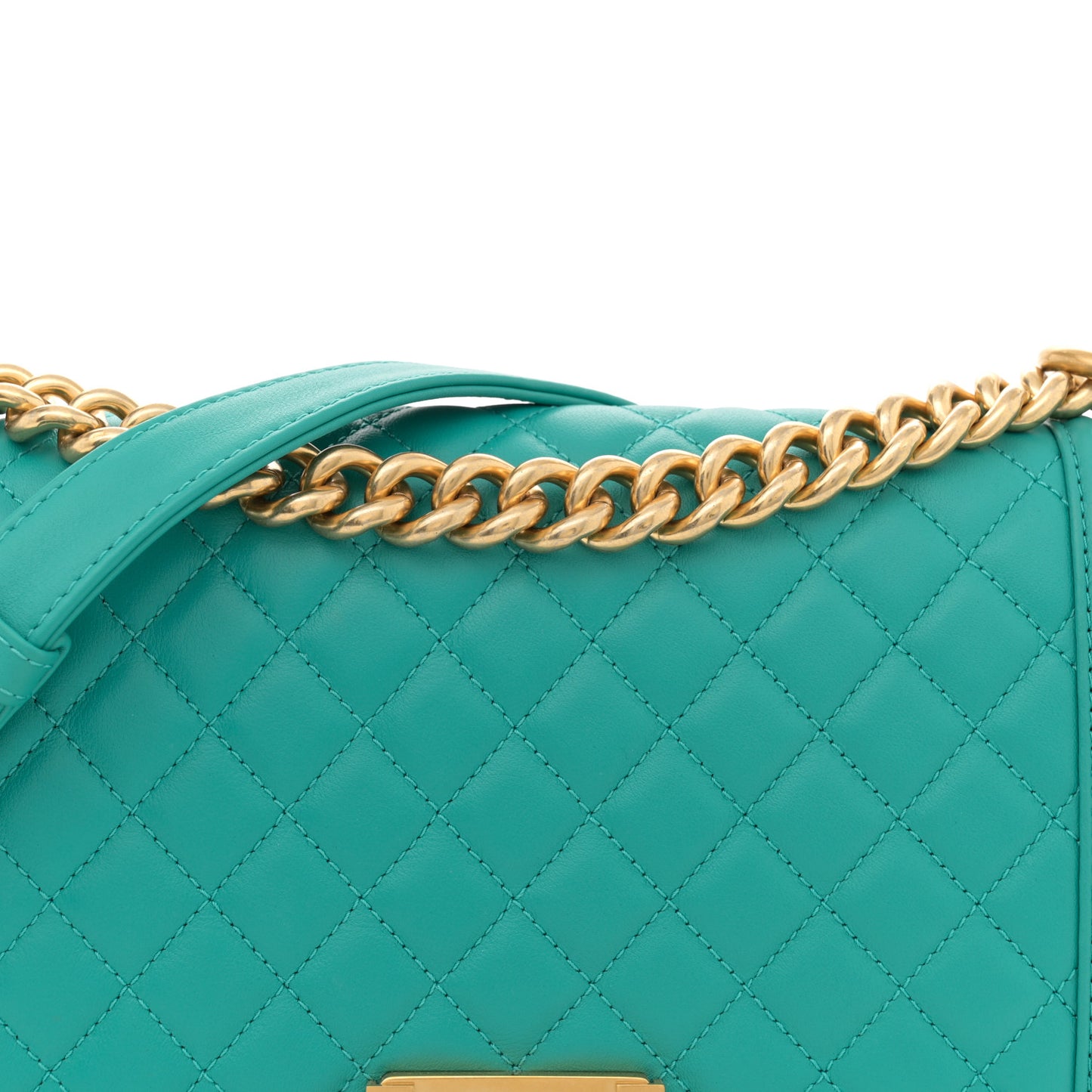 Calfskin Quilted Medium Boy Flap Turquoise