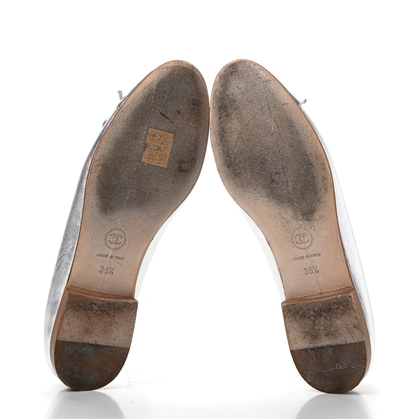Metallic Lambskin Cap Toe CC Ballerina Flats 36.5 Silver