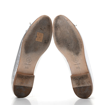 Chanel Metallic Lambskin Cap Toe CC Ballerina Flats 36.5 Silver 5 of 9
