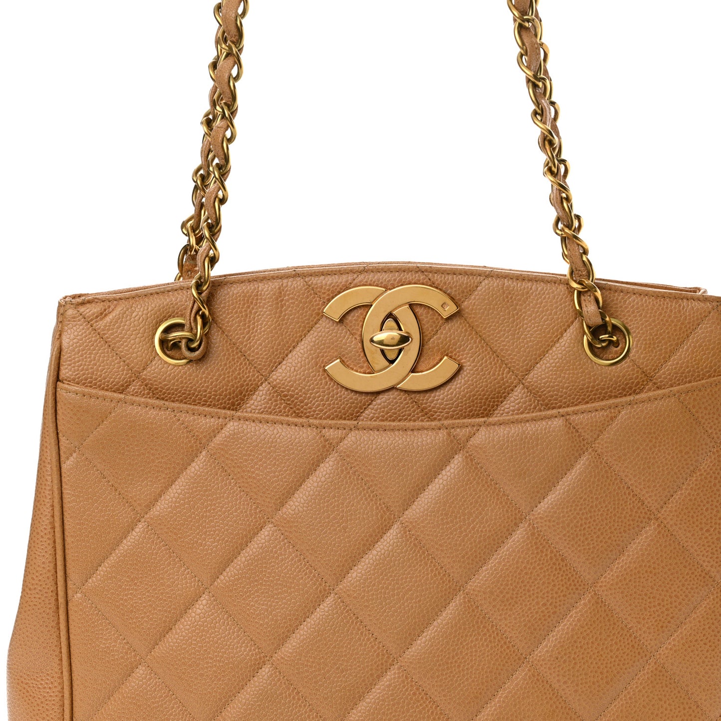 Caviar Quilted Shopper Tote Beige