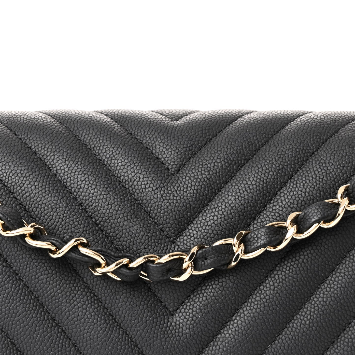Caviar Chevron Quilted Medium Double Flap Black