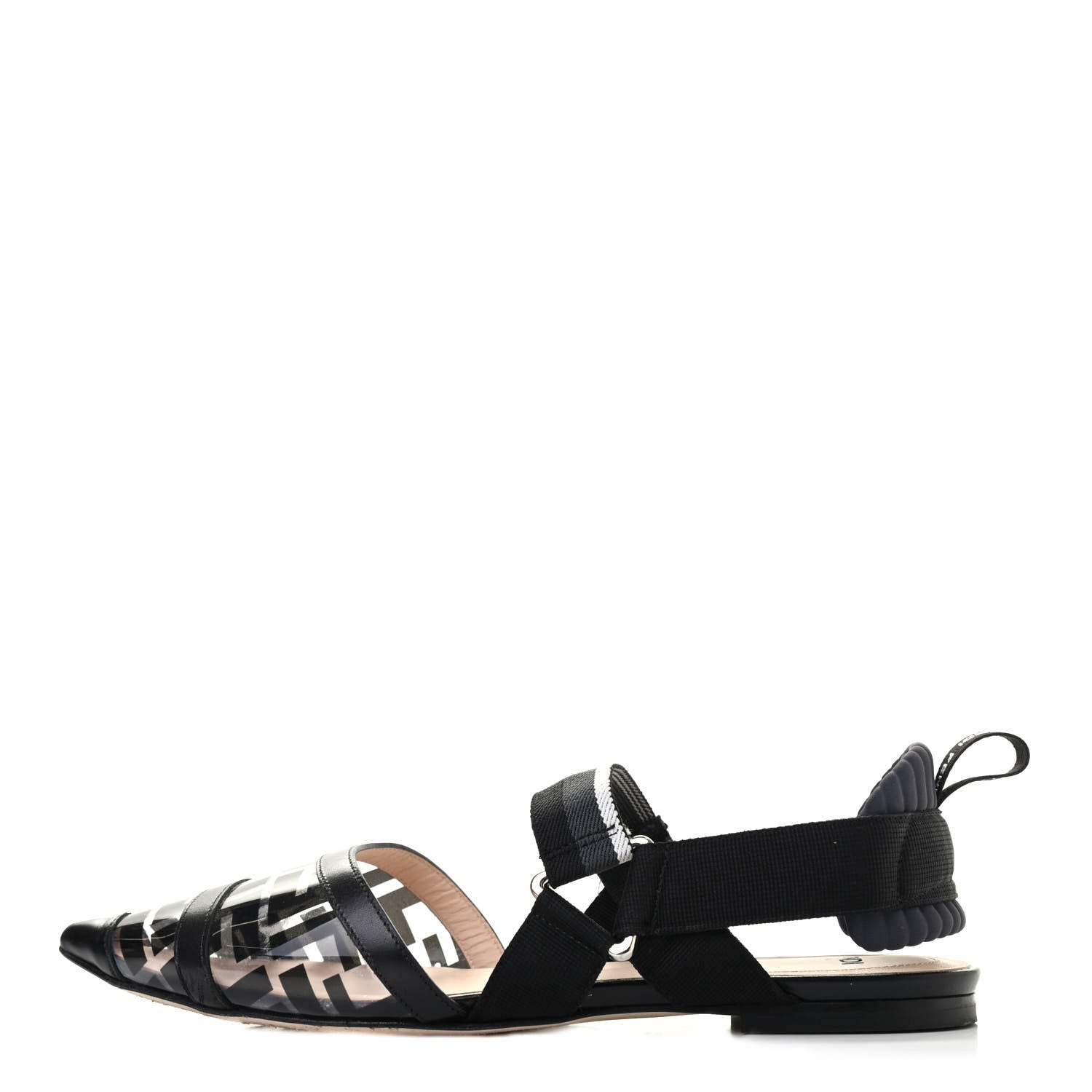 Fendi PVC Calfskin FF Colibri Slingback Ballerina Flats 37.5 Black 1 of 11