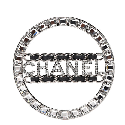 Chanel Lambskin Baguette Crystal Logo Brooch Black Silver 1 of 4