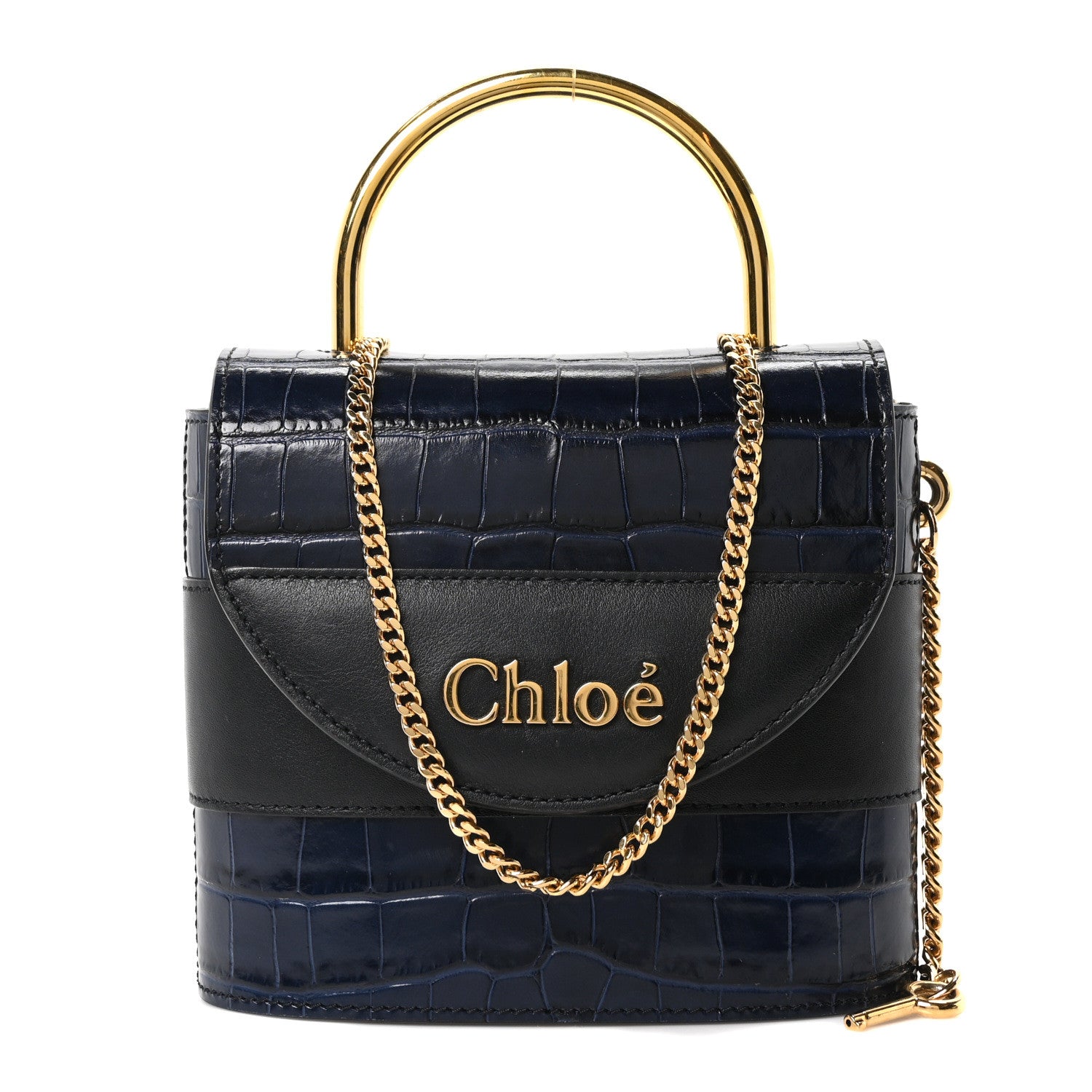 Chloe Calfskin Crocodile Embossed Small Aby Lock Full Blue 1 of 10