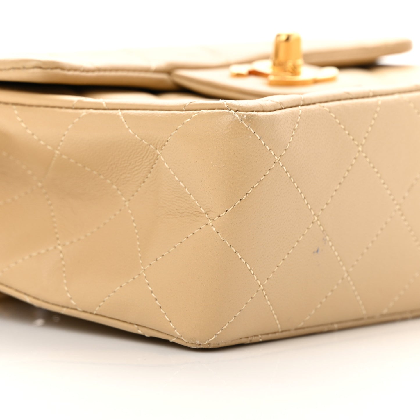 Lambskin Quilted Mini Square Flap Beige