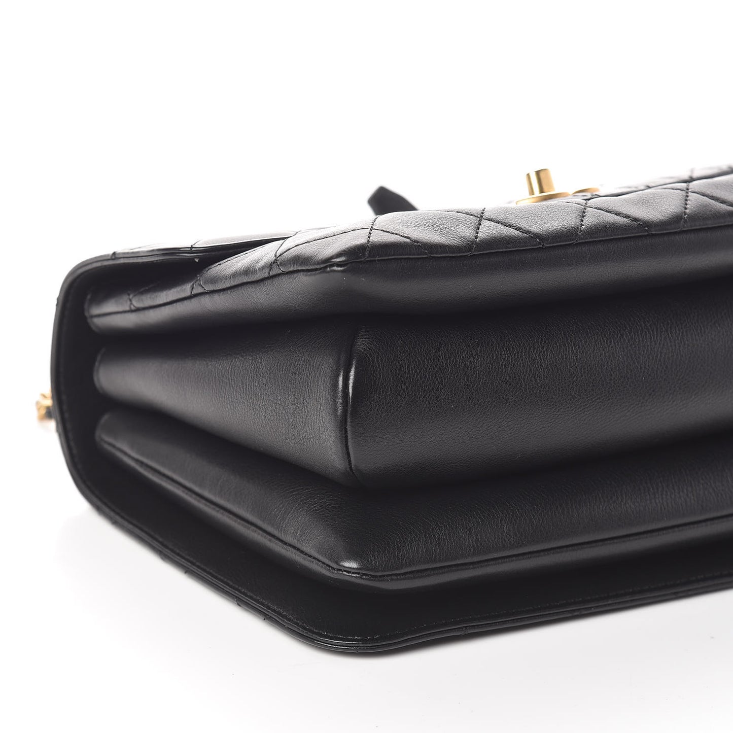 Calfskin Quilted Gold Top Handle Flap Black