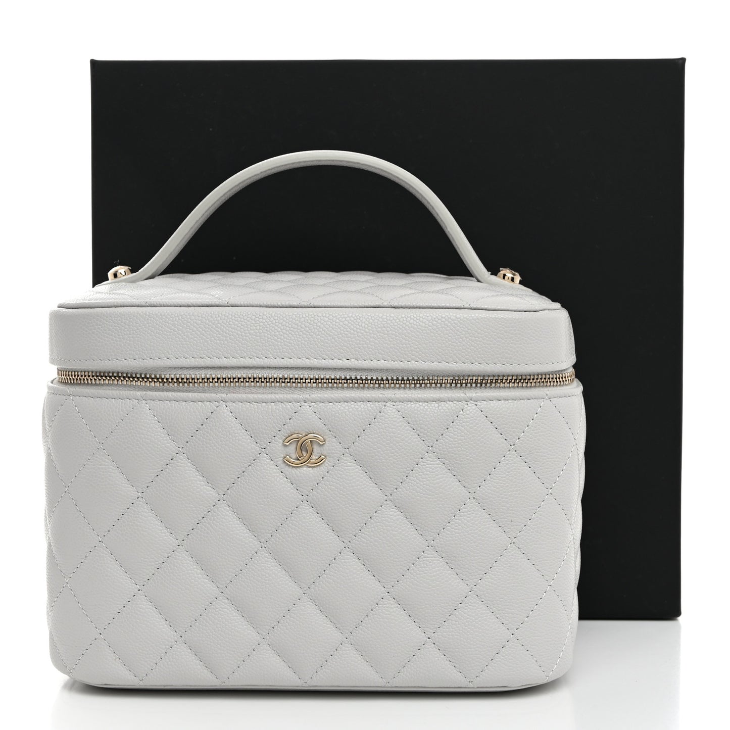 Caviar Quilted Large Vanity Pouch Light Grey