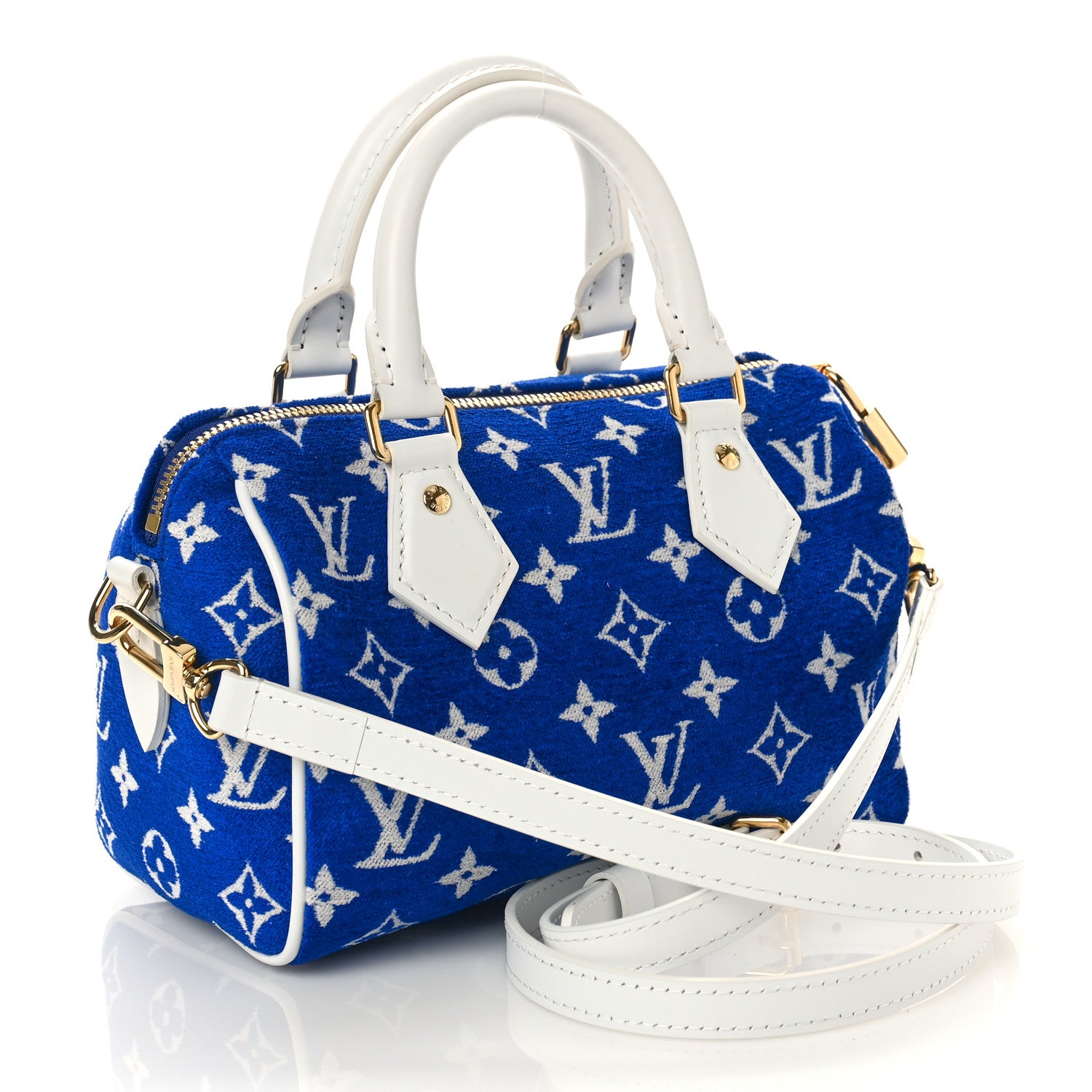 Louis Vuitton Jacquard Velvet Monogram LV Match Speedy Bandouliere 20 Blue 3 of 9