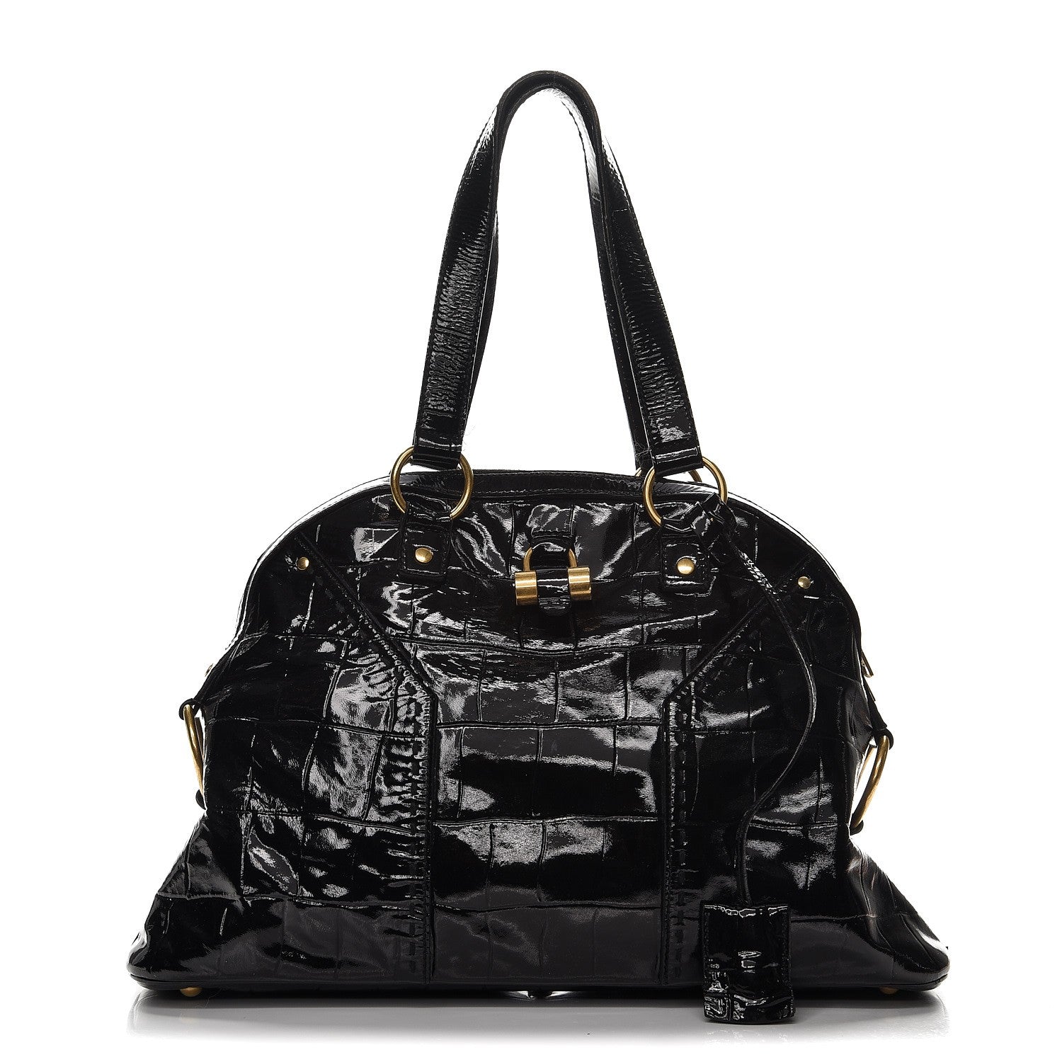 Saint Laurent Crocodile Embossed Patent Large Muse Black 1 of 15