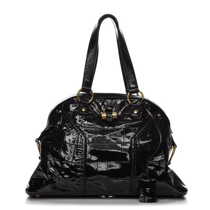 Saint Laurent Crocodile Embossed Patent Large Muse Black 1 of 15