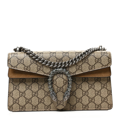 Gucci GG Supreme Monogram Suede Crystal Small Dionysus Shoulder Bag Beige Ebony Taupe 1 of 9