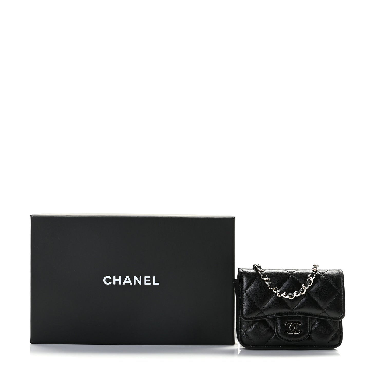 Lambskin Quilted Chain Belt Bag Black