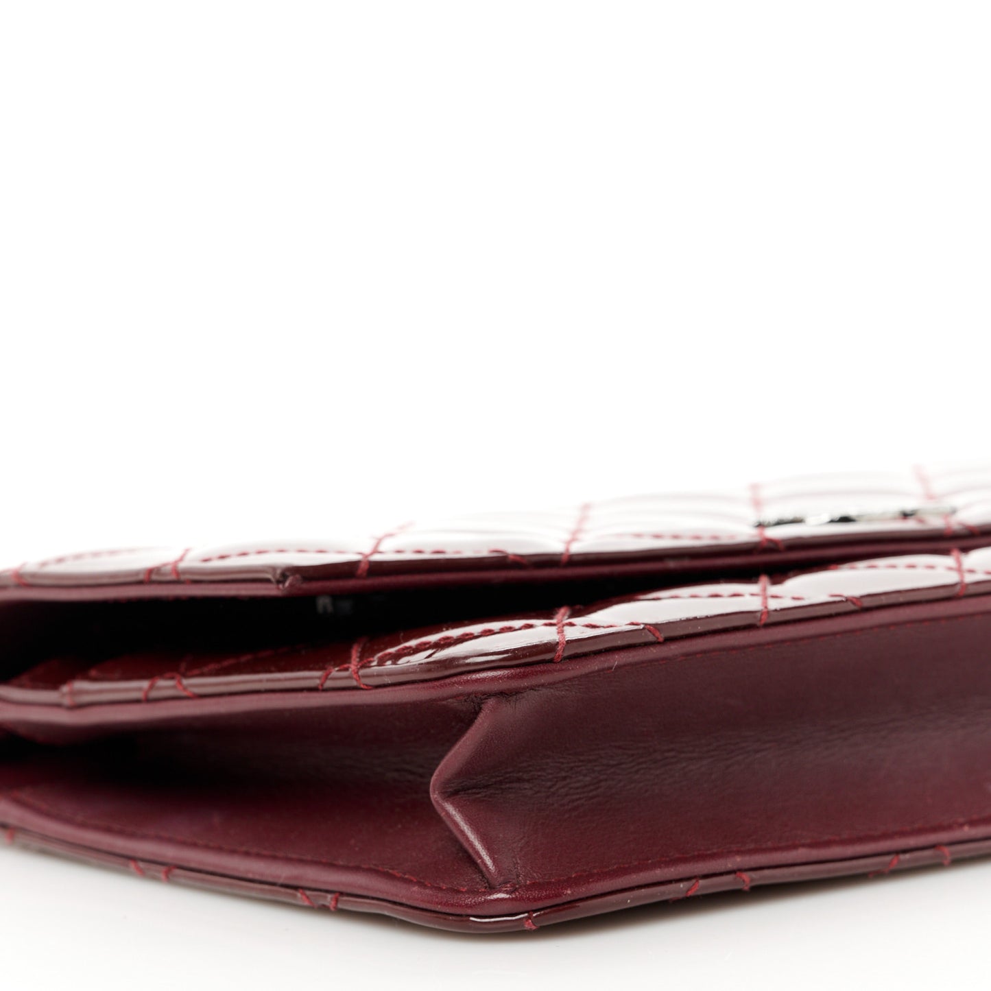 Patent Quilted Brilliant Wallet On Chain WOC Dark Burgundy