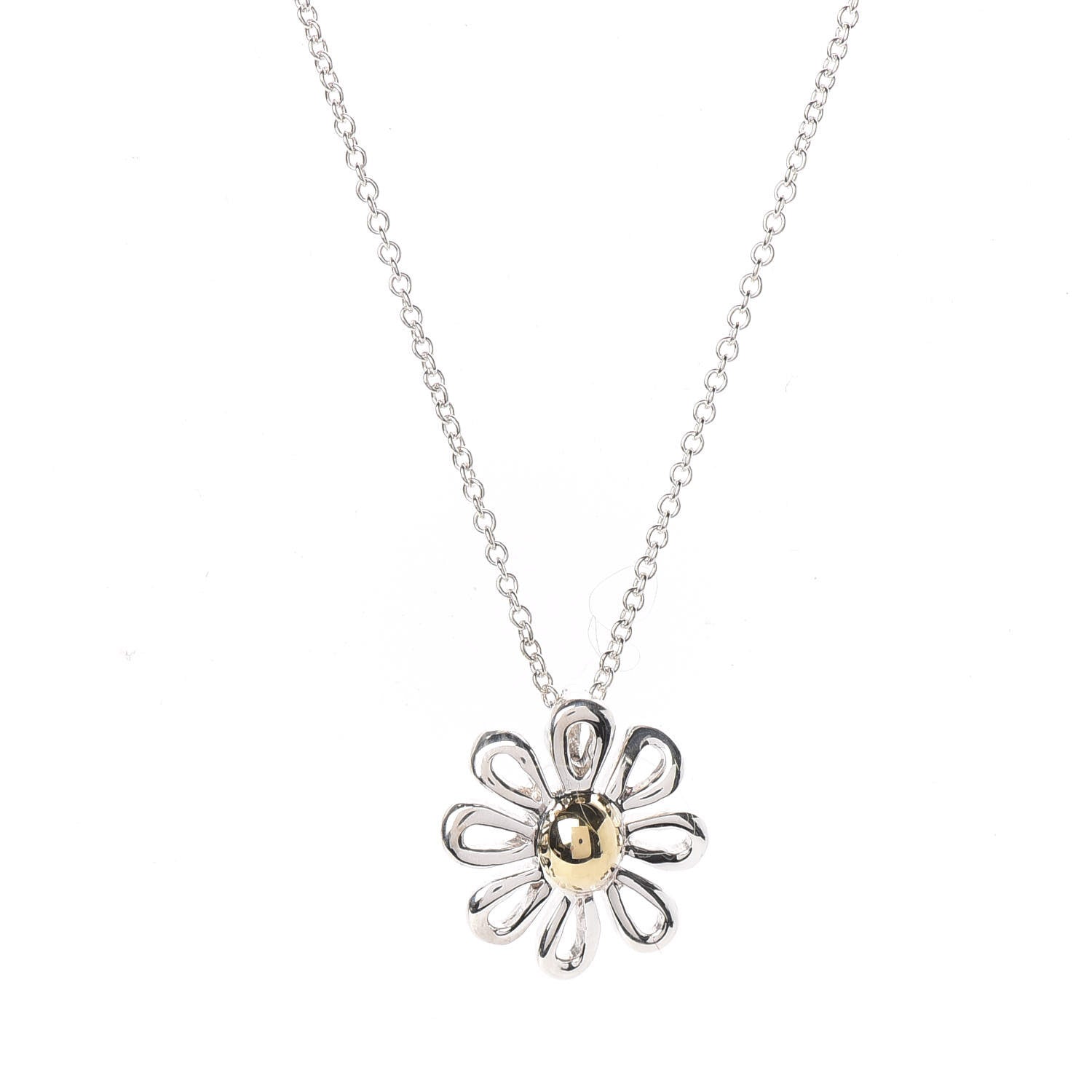Tiffany Sterling Silver 18K Yellow Gold Daisy Pendant Necklace 4 of 6