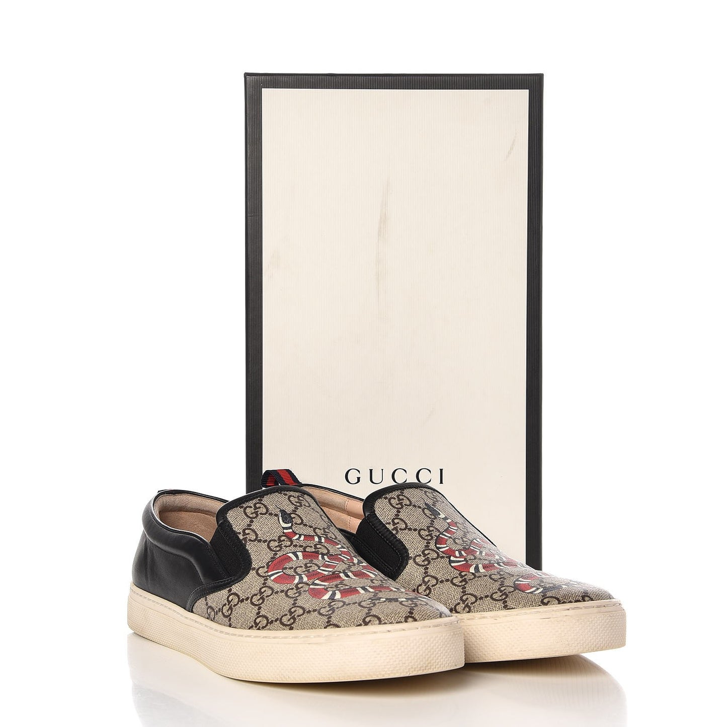 GG Supreme Monogram Snake Slip On Sneakers Brown