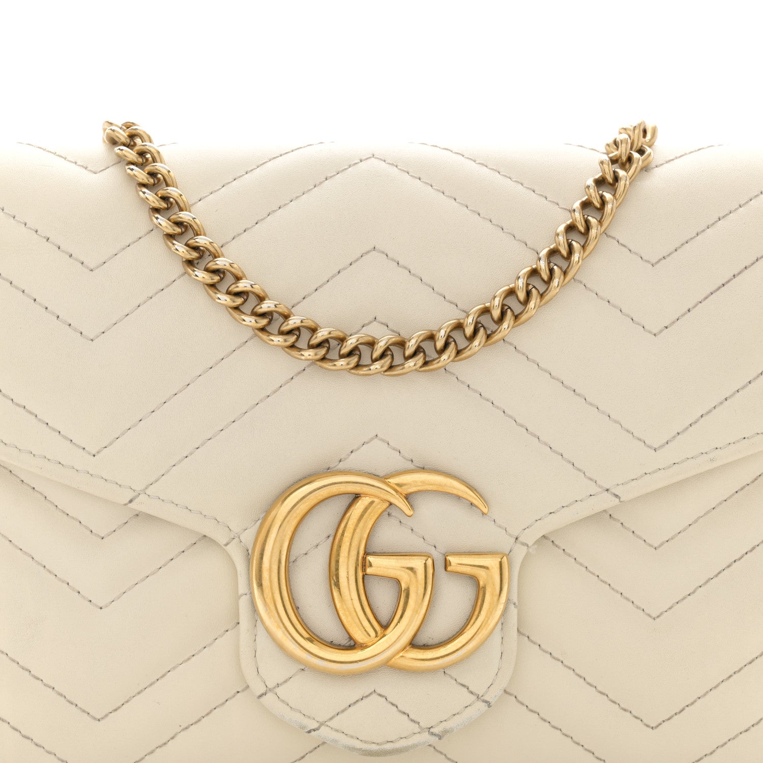 Gucci Calfskin Matelasse GG Marmont Chain Wallet Mystic White 9 of 17