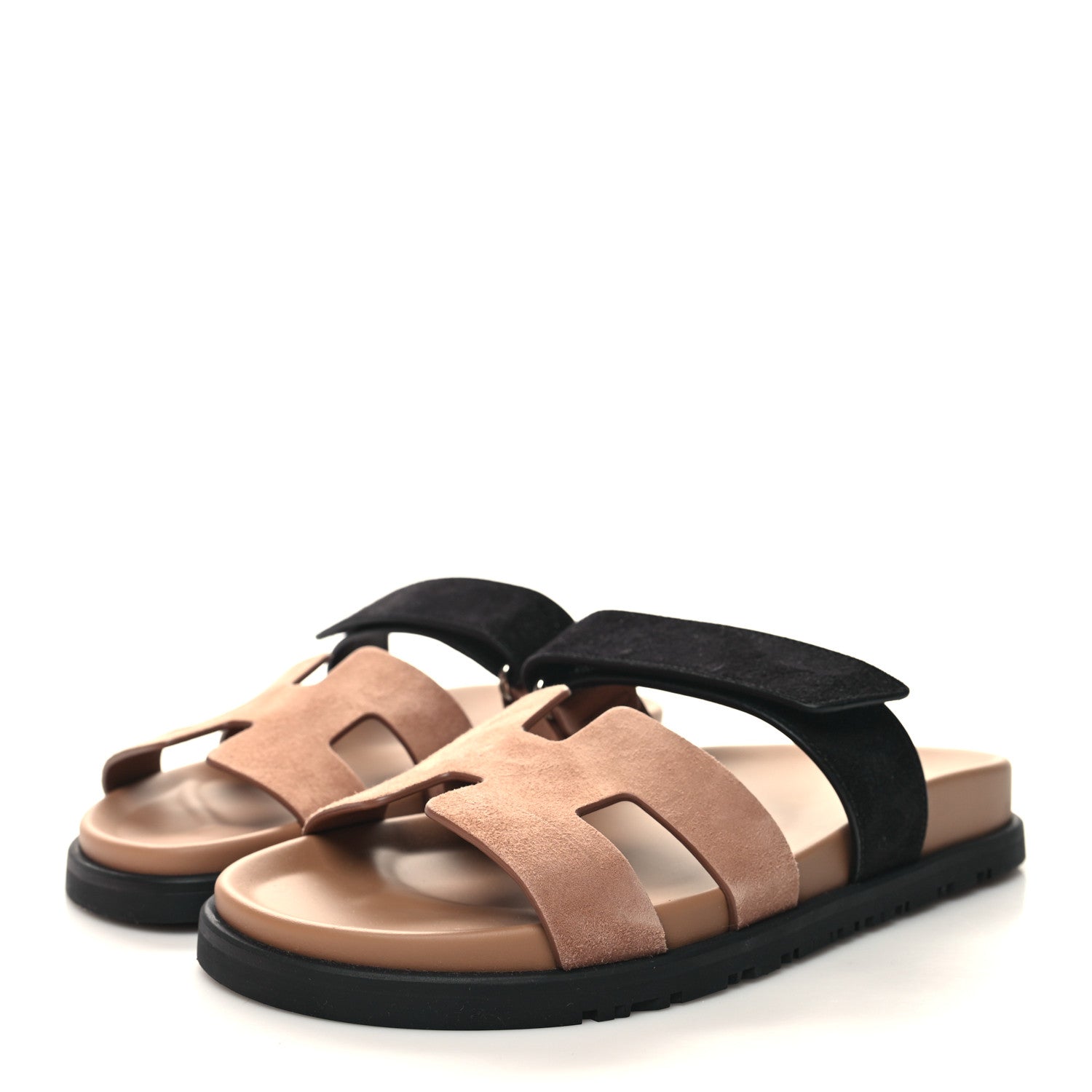 Hermes Suede Goatskin Womens Chypre Sandals 37 Rose Perle Black 3 of 9