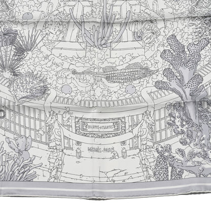 Hermes Vintage Silk Ex Libris Atlantis Scarf 70 White Gris Mastic 5 of 5