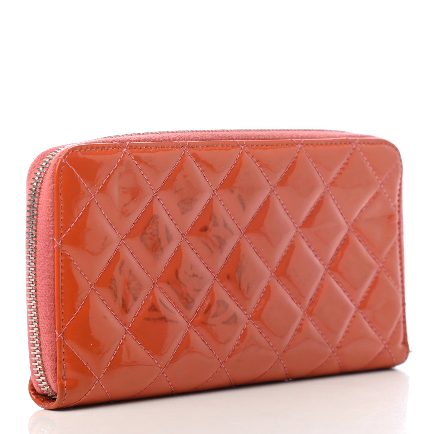 Patent Quilted Brilliant Zip Around Wallet Coral