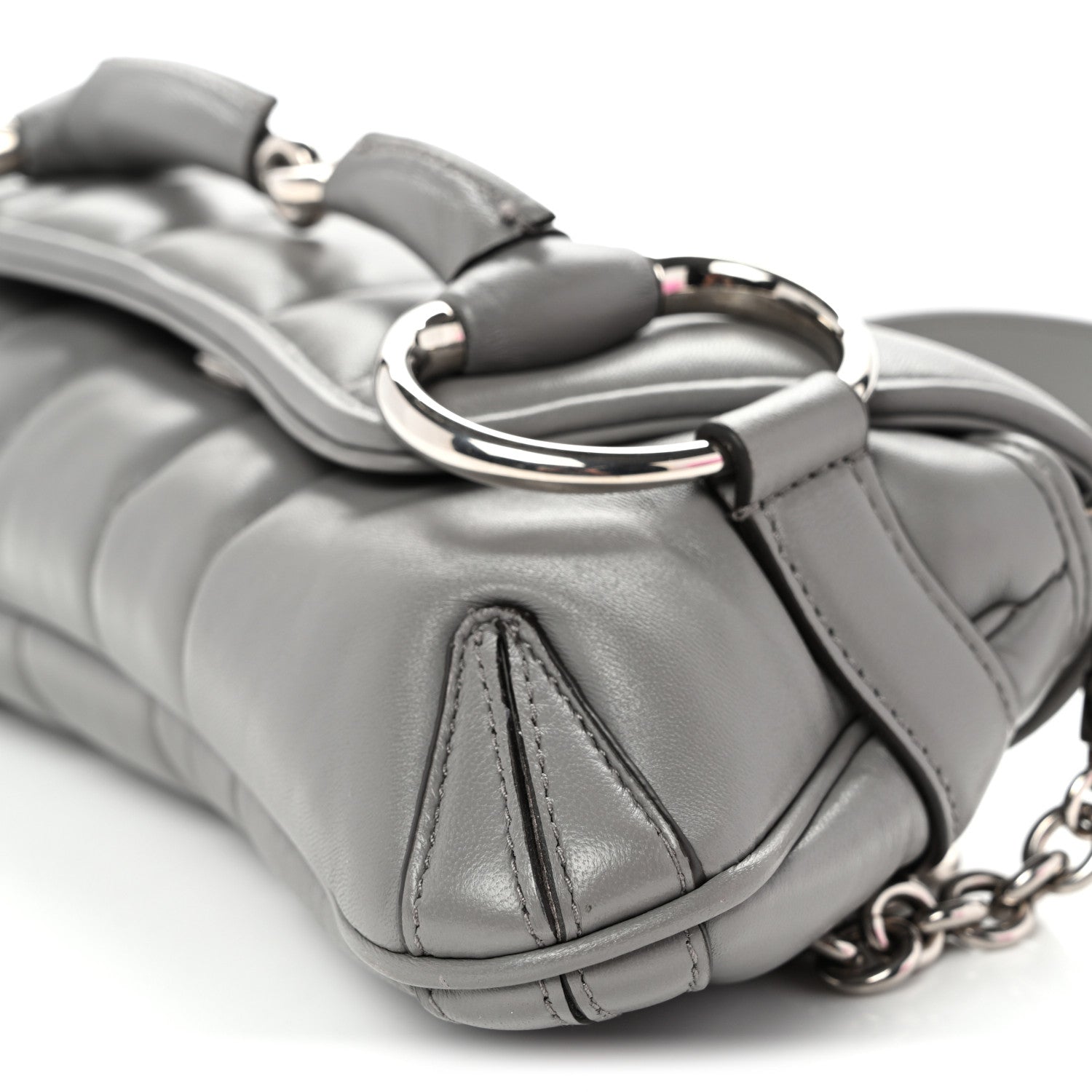 Gucci Nappa Vertical Matelasse Small Maxi Horsebit Chain Shoulder Bag Gray 9 of 9