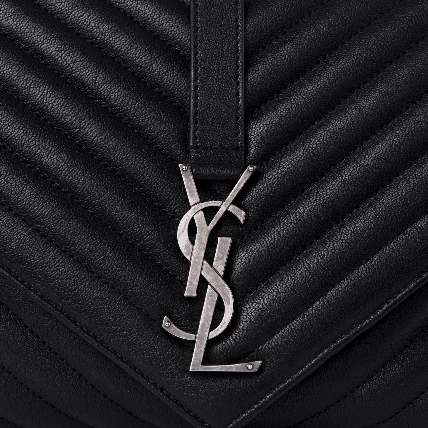 Sheepskin Matelasse Chevron Monogram Large College Satchel Black
