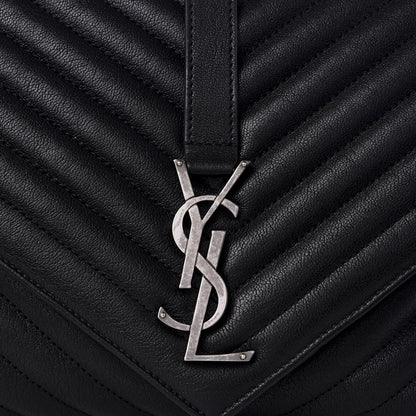Saint Laurent Sheepskin Matelasse Chevron Monogram Large College Satchel Black 8 of 8