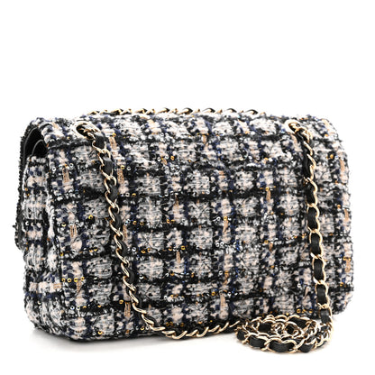 Chanel Glittered Tweed Quilted Medium Double Flap Navy Blue 3 of 12
