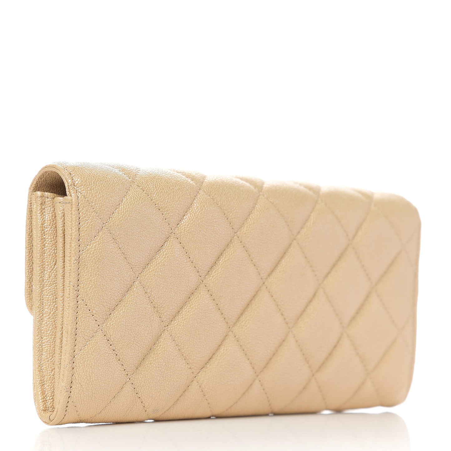 Iridescent Caviar Quilted Long Flap Wallet Beige