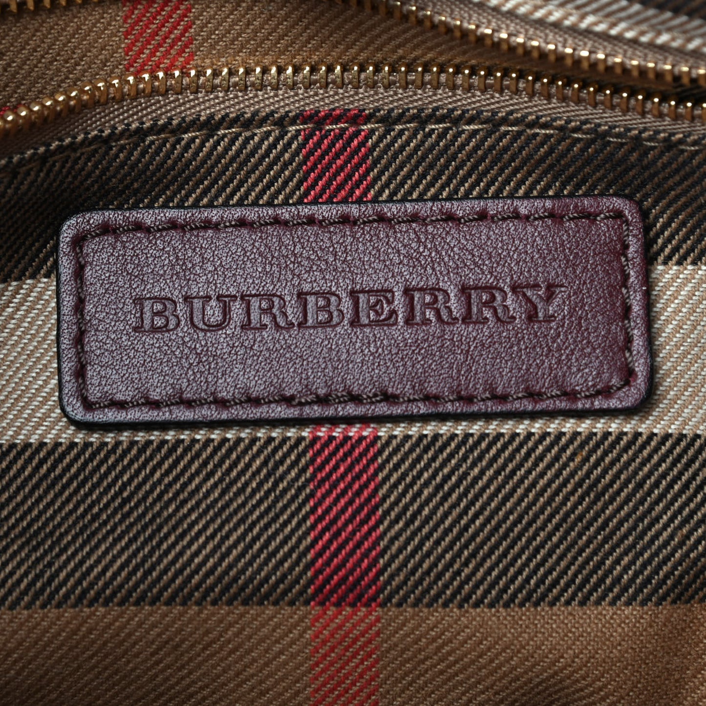 Smooth Calfskin House Check Medium Banner Tote Deep Claret