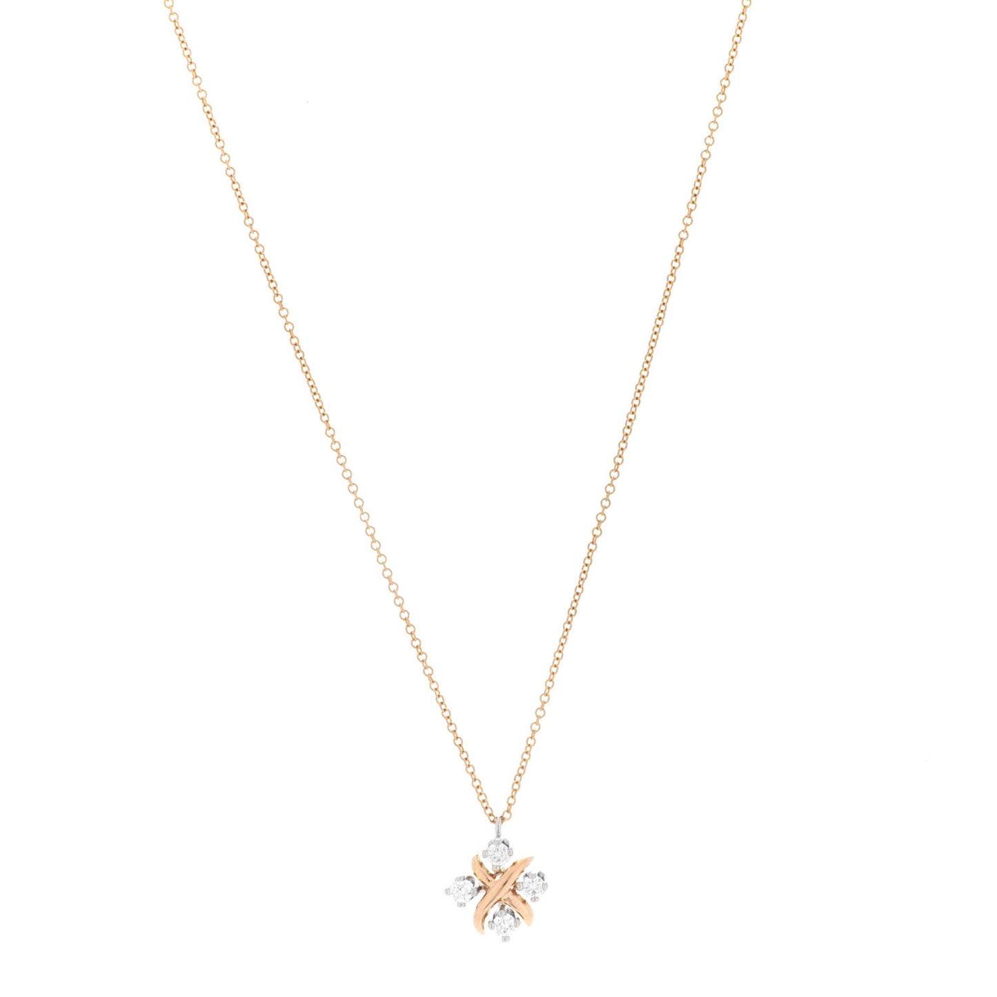 Platinum 18K Yellow Gold Diamond Schlumberger Lynn Pendant Necklace