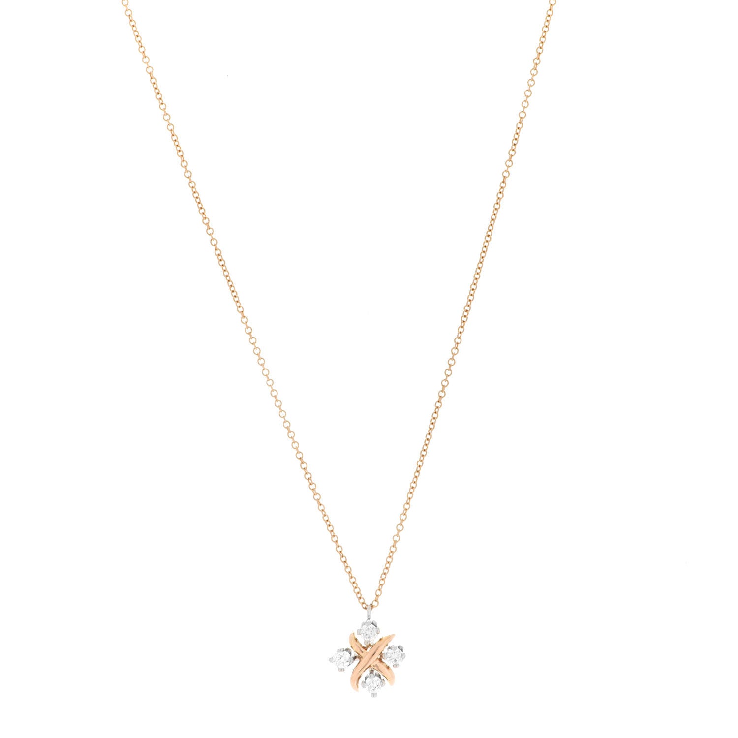 Tiffany Platinum 18K Yellow Gold Diamond Schlumberger Lynn Pendant Necklace 1 of 5