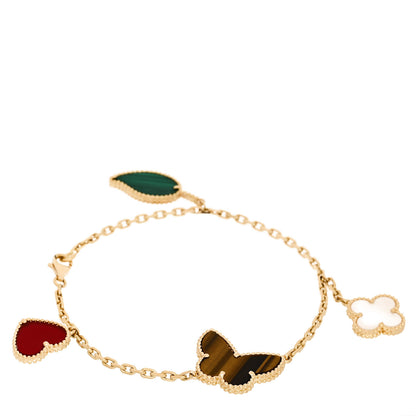 Van Cleef & Arpels 18K Yellow Gold Mother of Pearl Malachite Carnelian Tiger Eye 4 Motifs Lucky Alhambra Bracelet 1 of 3