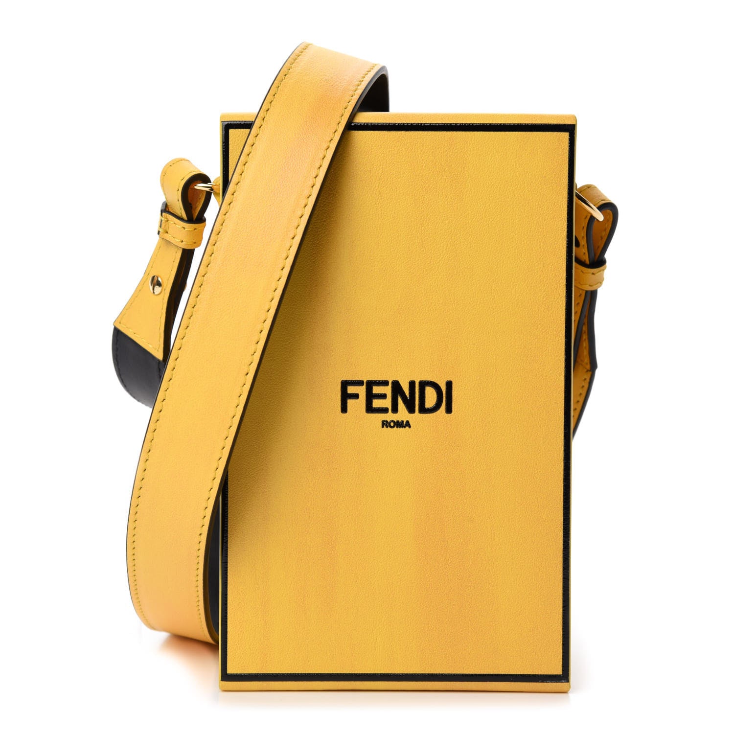 Fendi Vitello Fluffy Logo Vertical Box Yellow Box Black 1 of 11