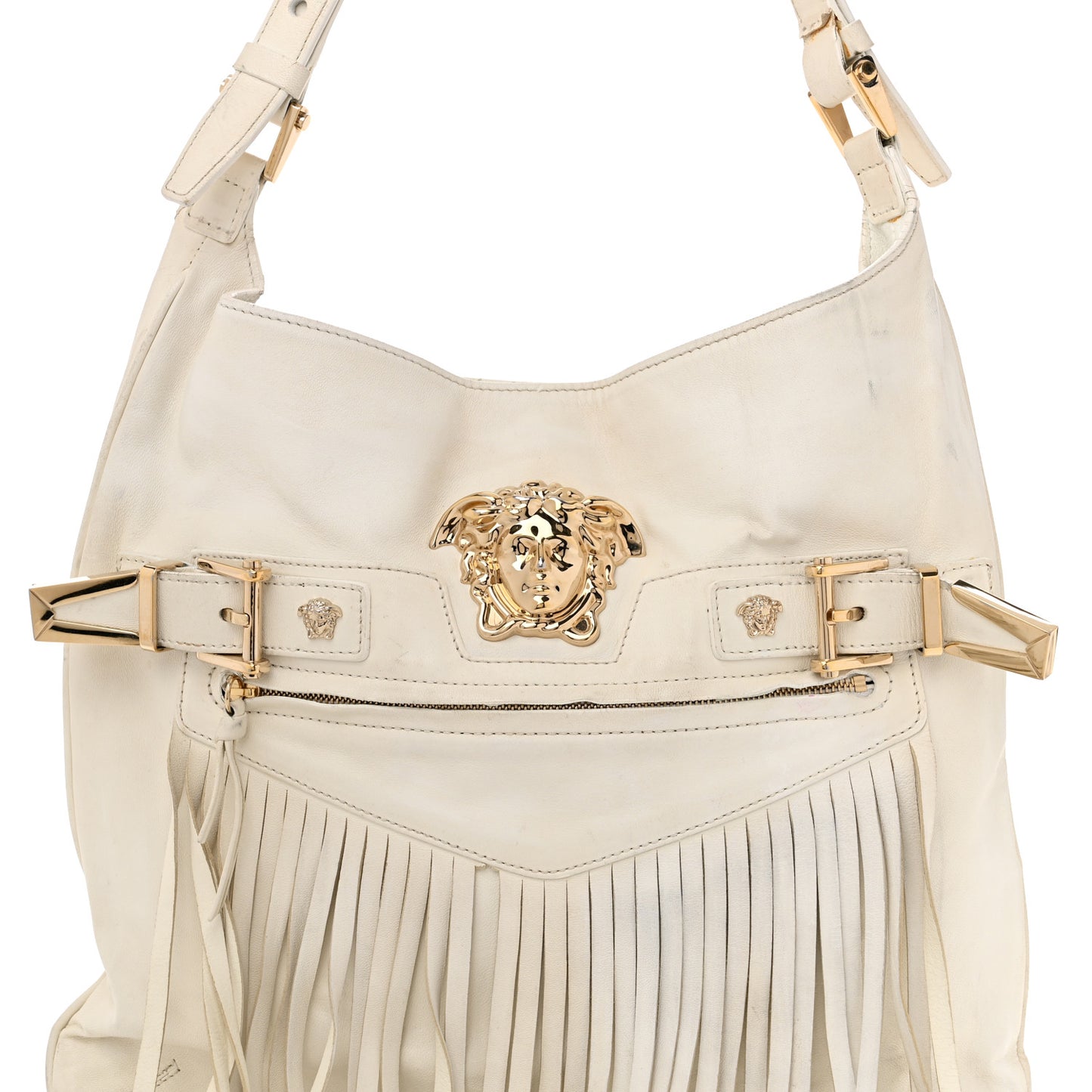 Calfskin Medium Palazzo Fringe Shoulder Bag White