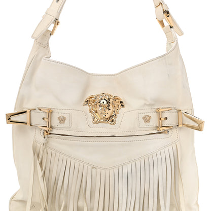 Versace Calfskin Medium Palazzo Fringe Shoulder Bag White 8 of 14