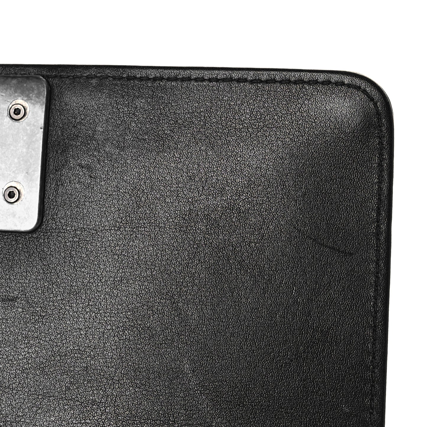 Calfskin Woven Small Boy Flap Black White