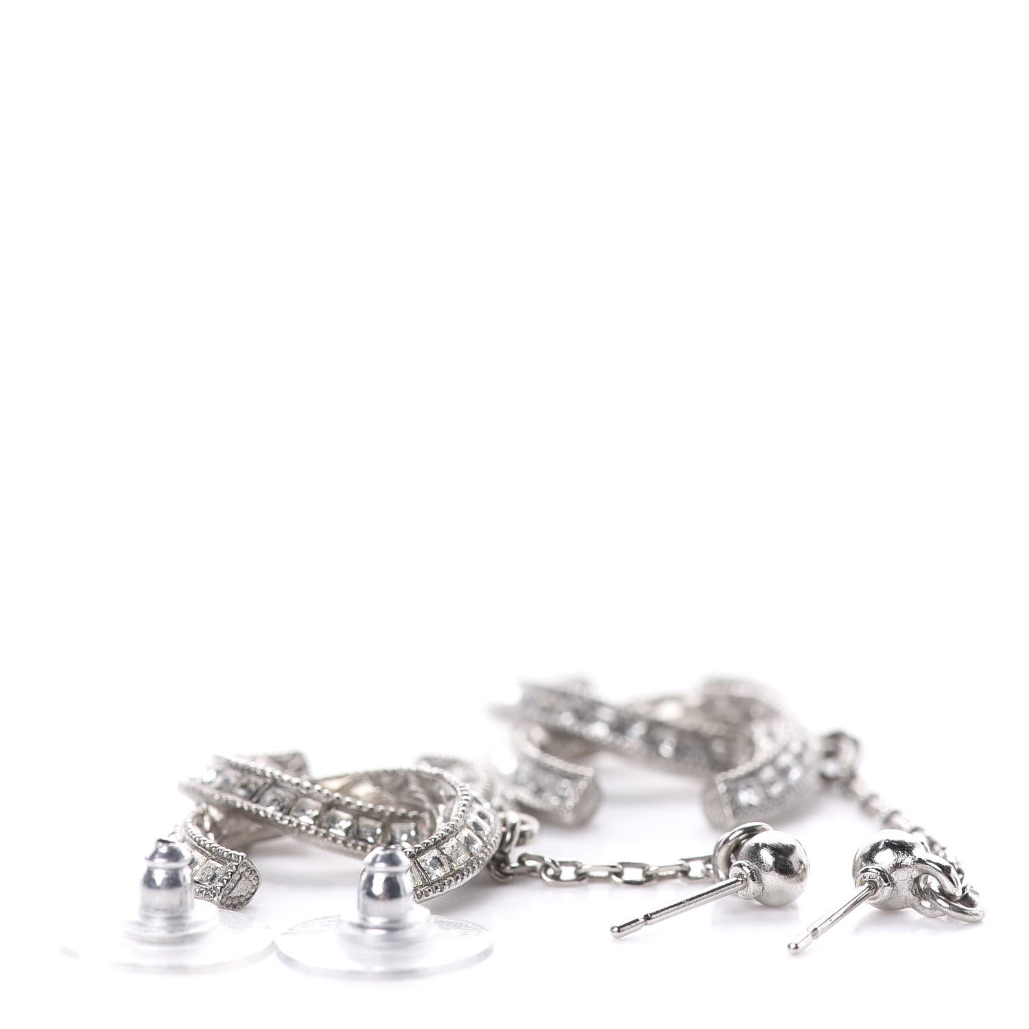 Chanel Baguette Crystal CC Drop Earrings Silver 3 of 4