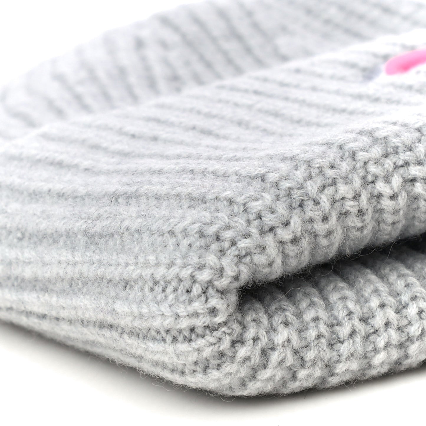 Wool Cashmere CC Beanie Hat Light Grey Fuchsia