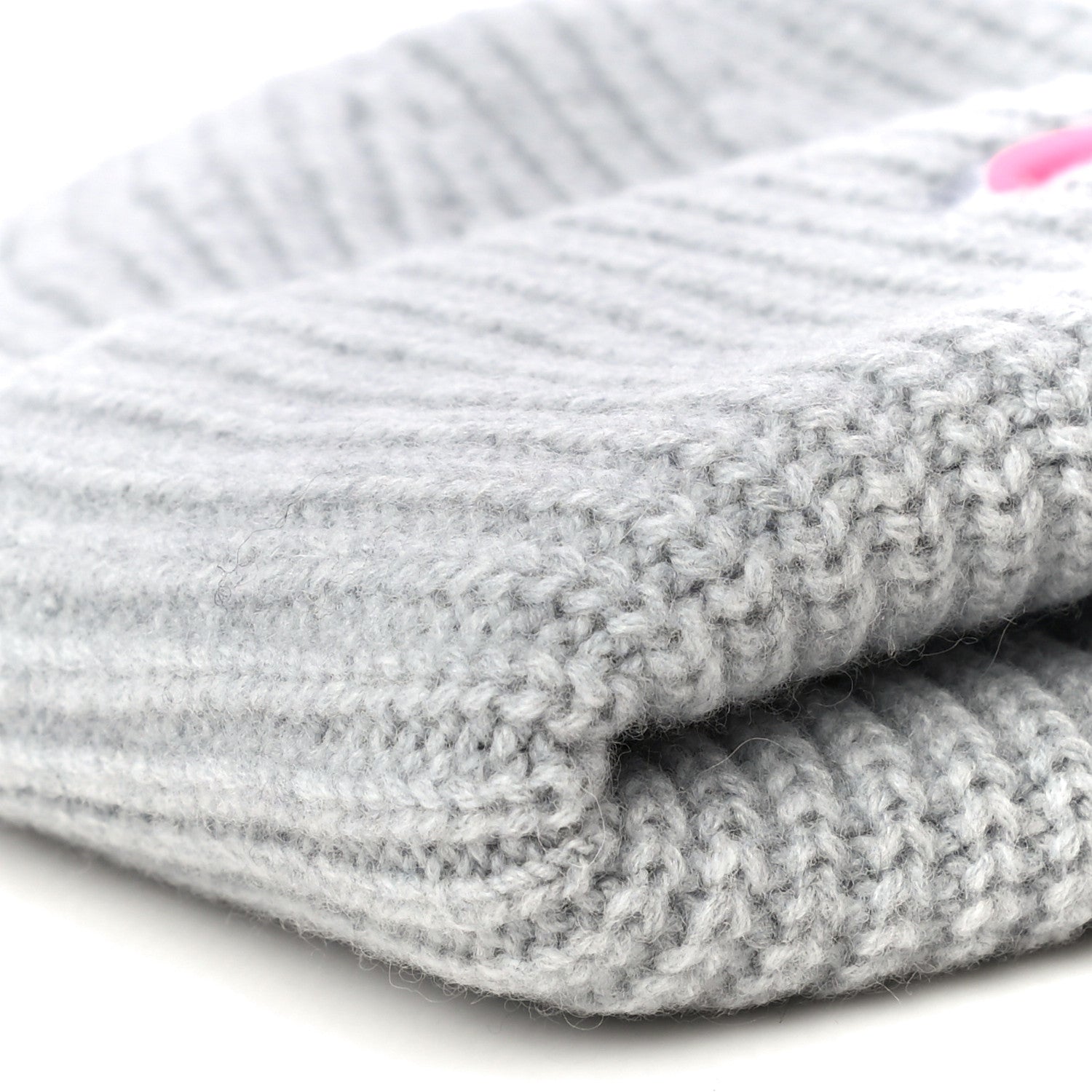 Chanel Wool Cashmere CC Beanie Hat Light Grey Fuchsia 8 of 10