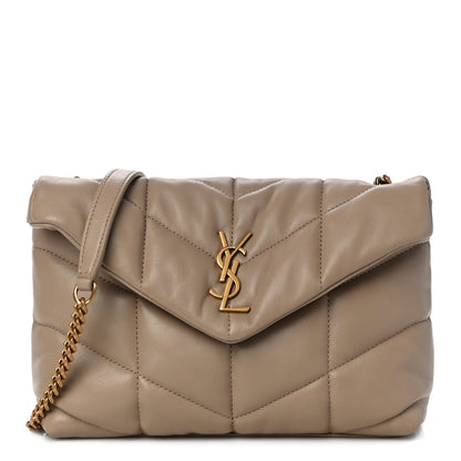 Saint Laurent Lambskin Quilted Toy Loulou Puffer Monogram Chain Satchel Dark Beige 1 of 11