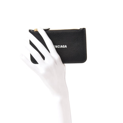 Balenciaga Grained Calfskin Logo Cash Long Coin Card Holder Black White 2 of 10