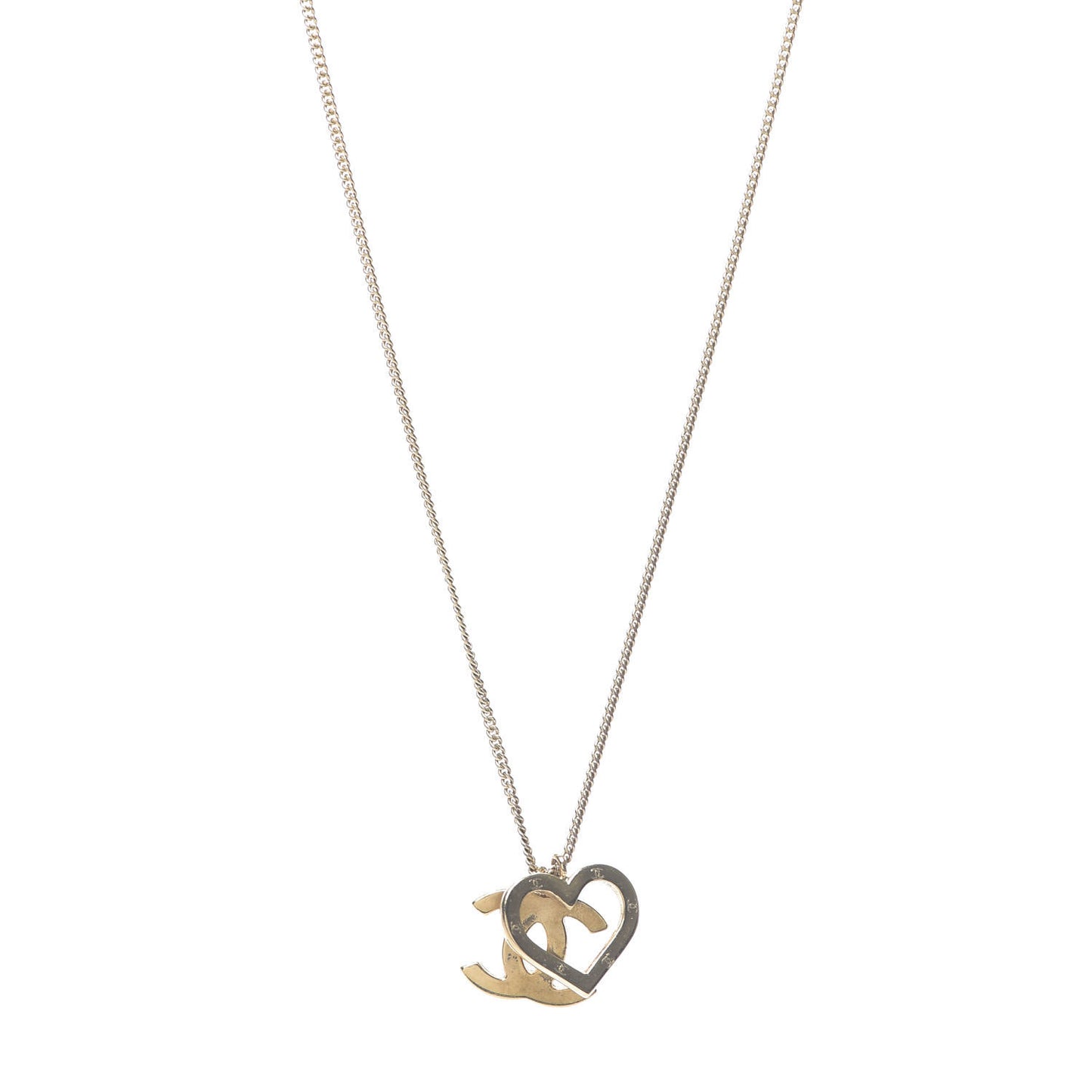 Heart CC Charm Necklace Gold